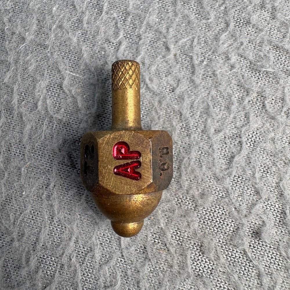 Vintage Brass Put and Take Spinner Hexagon Gambling Top Game Piece Pocket Toy